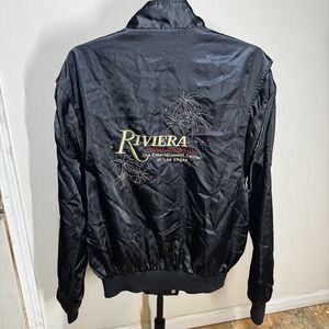 Hotel Riviera Casino Las Vegas 90's Satin Bomber Jacket Pocker BlackJack Sz XL